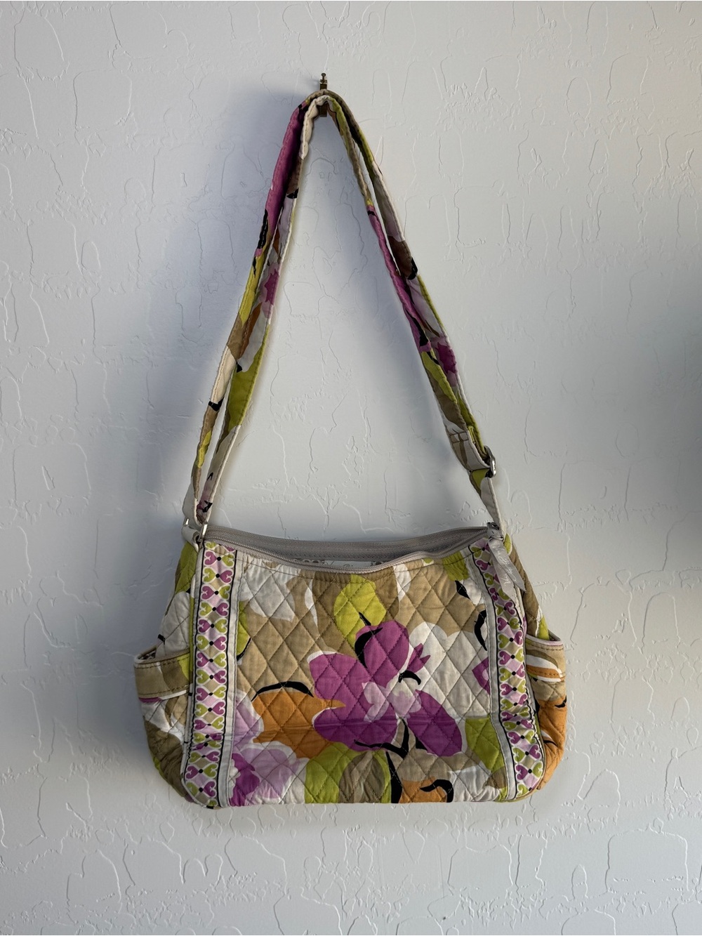 Vera Bradley Portobello Road Crossbody Bag Quilted Cotton Floral Purple Green